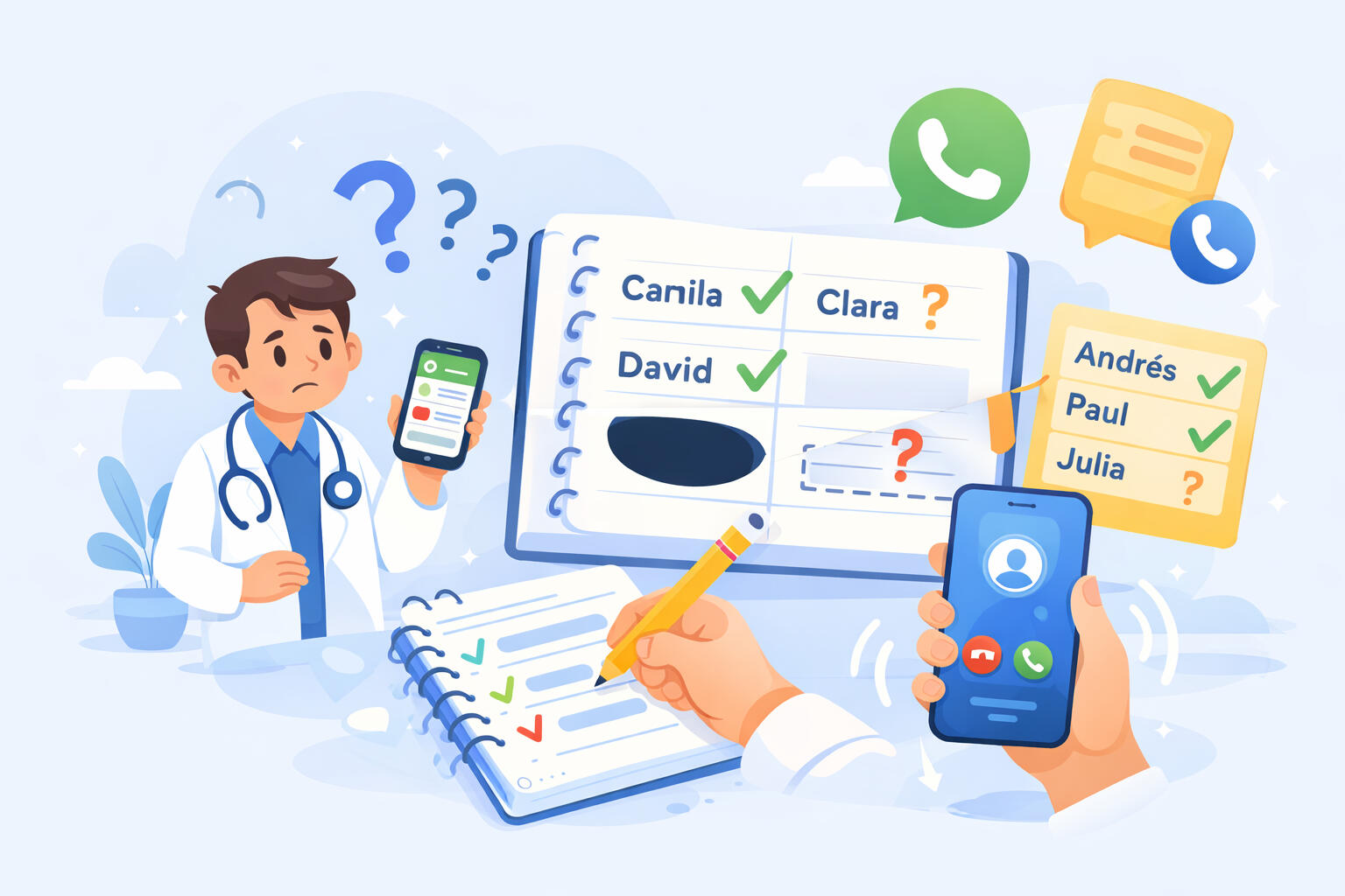 El seguimiento por WhatsApp o llamadas termina disperso, cuesta tiempo del equipo y deja dudas sobre quién sí va a llegar.